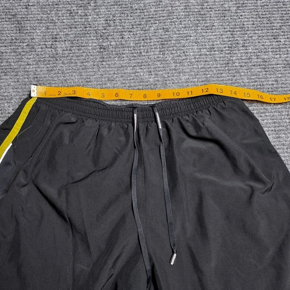 Nike Dri-FIT Running Shorts Women's ‎ Size L Black Neon Yellow Stripe